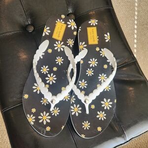 Kate Spade Black Daisy Flip Flops with White Thong Strap